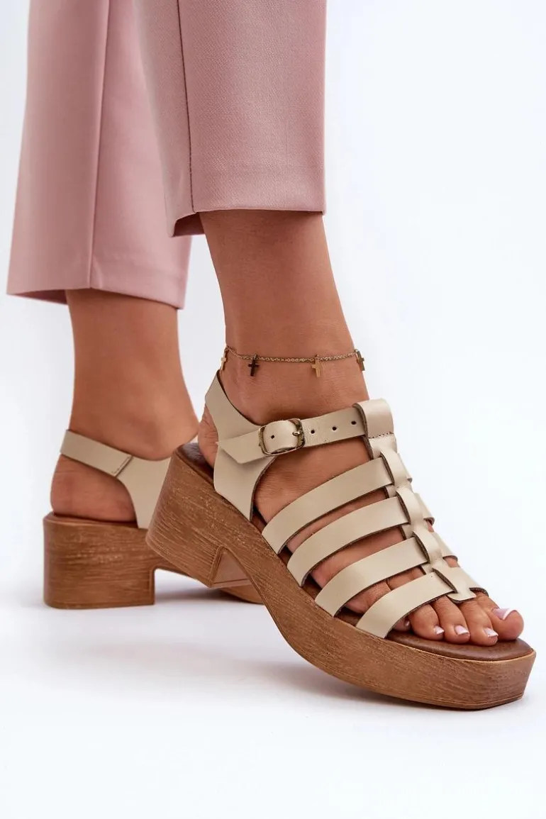 Zazoo 40410 Skórzane Sandały Damskie Beżowe