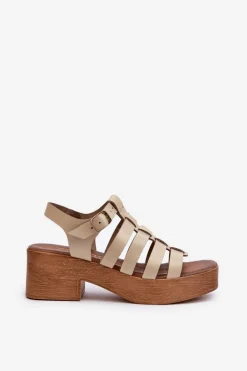 Zazoo 40410 Skórzane Sandały Damskie Beżowe
