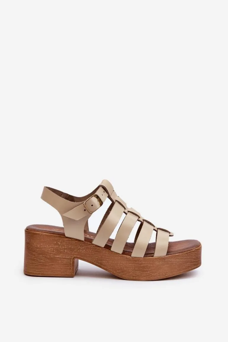 Zazoo 40410 Skórzane Sandały Damskie Beżowe