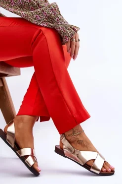 Zazoo 40141 Skórzane Sandały Na Rzep Złote