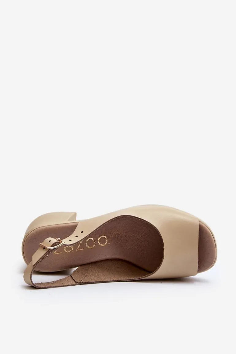 Zazoo 40376 Skórzane Sandały Na Masywnym Obcasie Beżowe