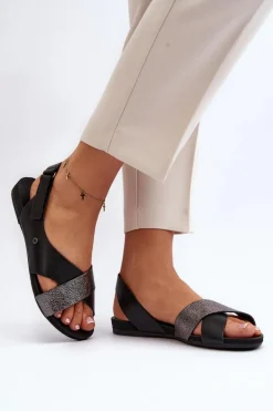 Zazoo 40141 Skórzane Sandały Na Rzep Czarne