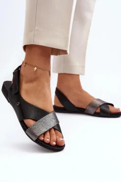 Zazoo 40141 Skórzane Sandały Na Rzep Czarne