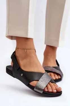 Zazoo 40141 Skórzane Sandały Na Rzep Czarne