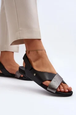Zazoo 40141 Skórzane Sandały Na Rzep Czarne