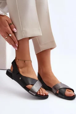 Zazoo 40141 Skórzane Sandały Na Rzep Czarne