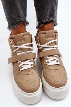 Zazoo 3450 Skórzane Sneakersy Damskie Beżowe