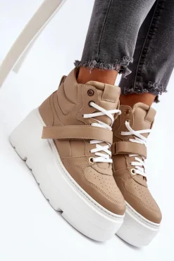 Zazoo 3450 Skórzane Sneakersy Damskie Beżowe