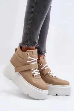 Zazoo 3450 Skórzane Sneakersy Damskie Beżowe