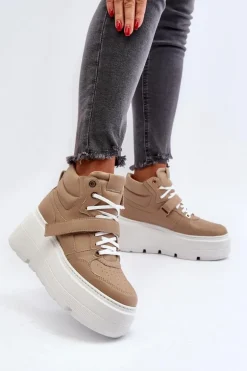 Zazoo 3450 Skórzane Sneakersy Damskie Beżowe