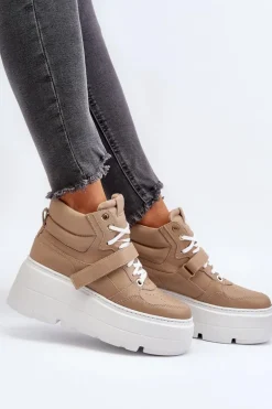 Zazoo 3450 Skórzane Sneakersy Damskie Beżowe