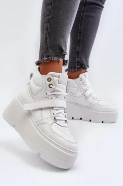 Zazoo 3450 Skórzane Sneakersy Damskie Białe