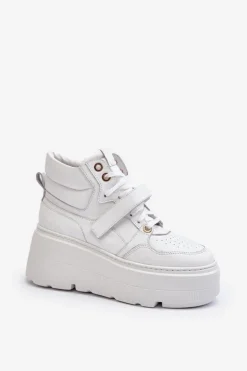 Zazoo 3450 Skórzane Sneakersy Damskie Białe