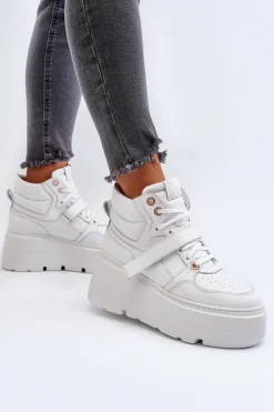 Zazoo 3450 Skórzane Sneakersy Damskie Białe