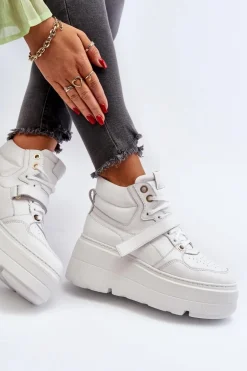 Zazoo 3450 Skórzane Sneakersy Damskie Białe