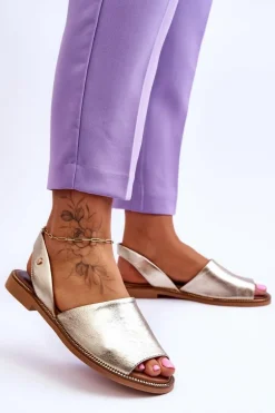 Zazoo 40327 Skórzane Wsuwane Sandały Złote