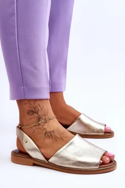 Zazoo 40327 Skórzane Wsuwane Sandały Złote