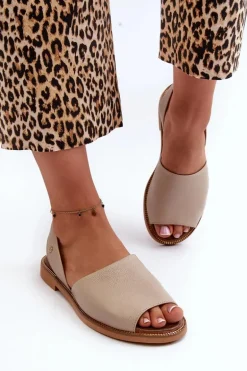 Zazoo 40327 Skórzane Wsuwane Sandały Beżowe