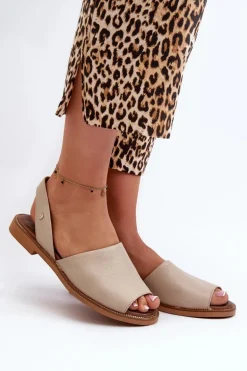 Zazoo 40327 Skórzane Wsuwane Sandały Beżowe