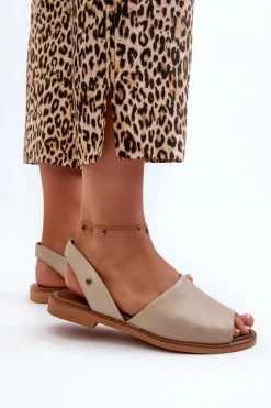 Zazoo 40327 Skórzane Wsuwane Sandały Beżowe