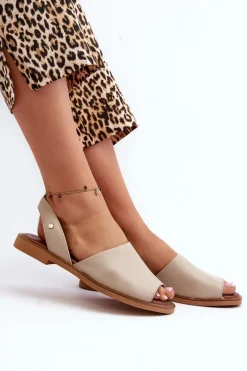 Zazoo 40327 Skórzane Wsuwane Sandały Beżowe