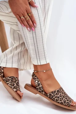 Zazoo 40327 Skórzane Wsuwane Sandały Panterka