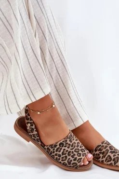 Zazoo 40327 Skórzane Wsuwane Sandały Panterka