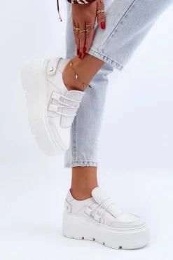 Zazoo 1833 Sneakersy Damskie Skórzane Na Masywnej Podeszwie Białe