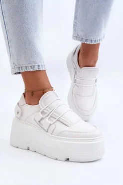 Zazoo 1833 Sneakersy Damskie Skórzane Na Masywnej Podeszwie Białe