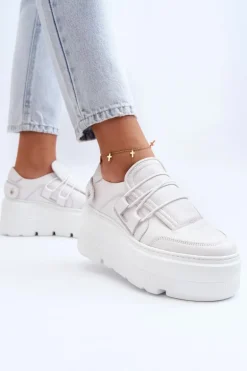 Zazoo 1833 Sneakersy Damskie Skórzane Na Masywnej Podeszwie Białe