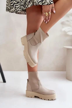 Zazoo 2947 Wsuwane Botki Damskie Ze Skóry Naturalnej Beżowe