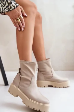 Zazoo 2947 Wsuwane Botki Damskie Ze Skóry Naturalnej Beżowe