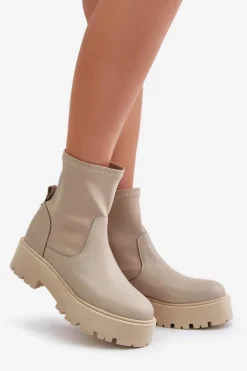 Zazoo 2947 Wsuwane Botki Damskie Ze Skóry Naturalnej Beżowe