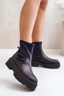 Zazoo 2947 Wsuwane Botki Damskie Ze Skóry Naturalnej Czarne