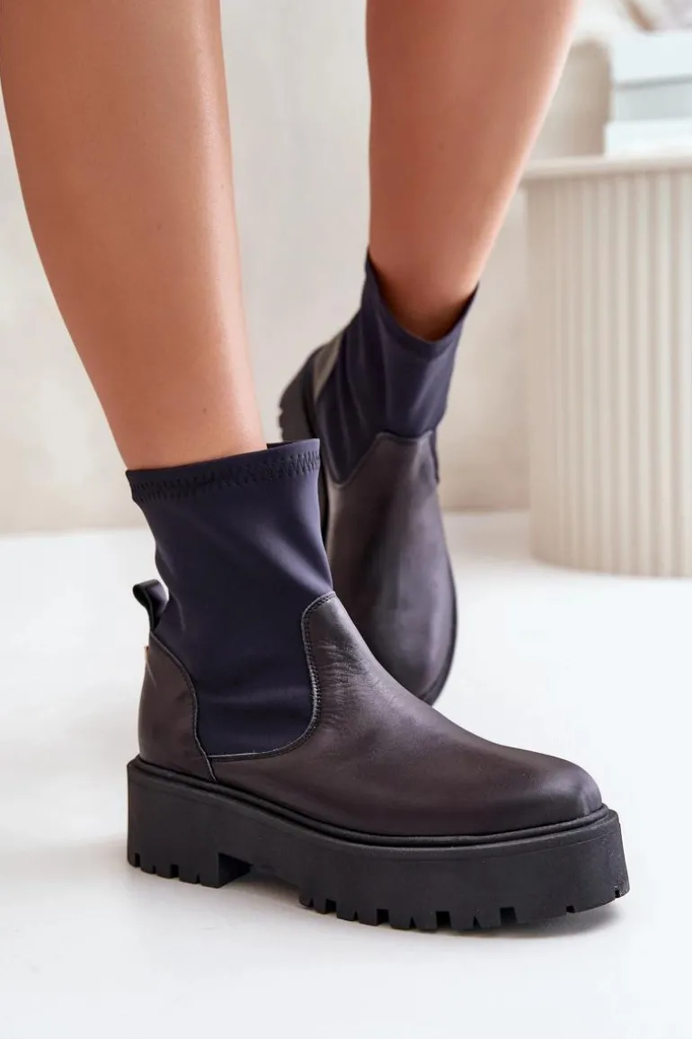 Zazoo 2947 Wsuwane Botki Damskie Ze Skóry Naturalnej Czarne