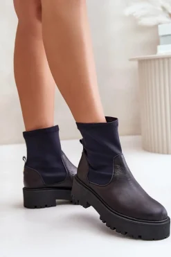 Zazoo 2947 Wsuwane Botki Damskie Ze Skóry Naturalnej Czarne