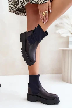 Zazoo 2947 Wsuwane Botki Damskie Ze Skóry Naturalnej Czarne