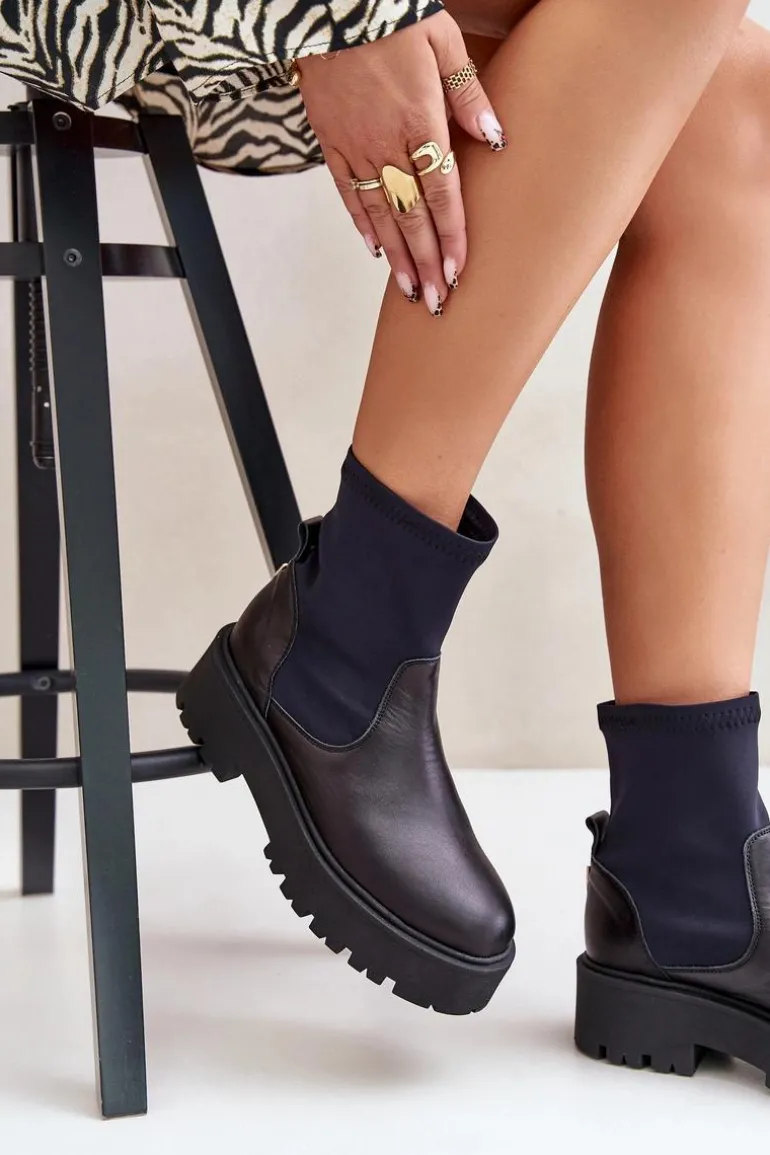 Zazoo 2947 Wsuwane Botki Damskie Ze Skóry Naturalnej Czarne