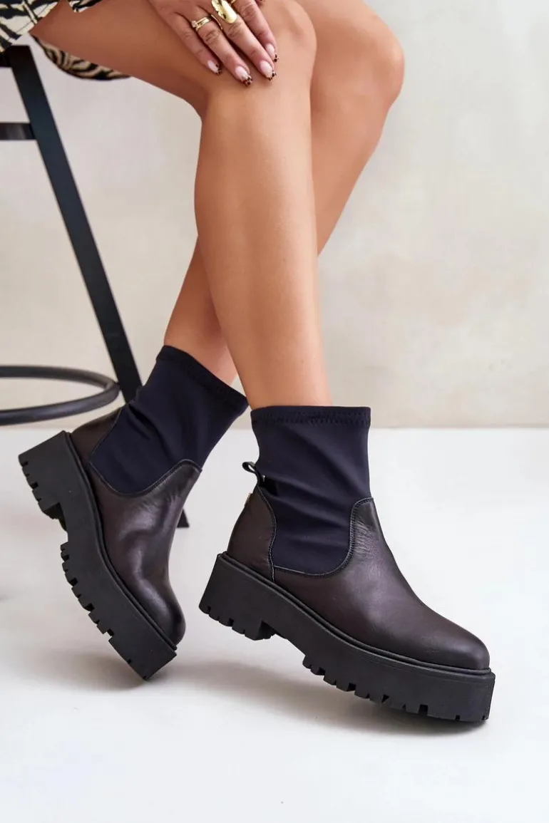 Zazoo 2947 Wsuwane Botki Damskie Ze Skóry Naturalnej Czarne