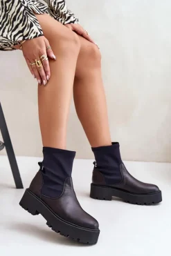 Zazoo 2947 Wsuwane Botki Damskie Ze Skóry Naturalnej Czarne