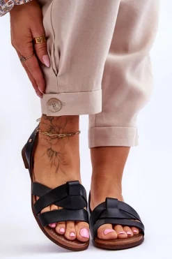 Zazoo 40185 Wygodne Skórzane Wsuwane Sandały Czarne