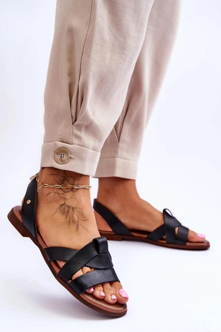 Zazoo 40185 Wygodne Skórzane Wsuwane Sandały Czarne