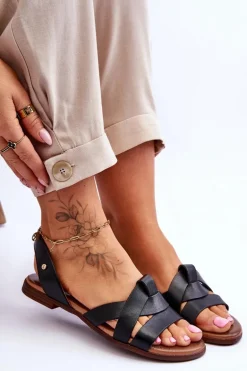 Zazoo 40185 Wygodne Skórzane Wsuwane Sandały Czarne