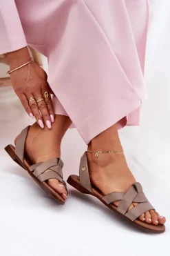 Zazoo 40185 Wygodne Skórzane Wsuwane Sandały Ciemnobeżowe