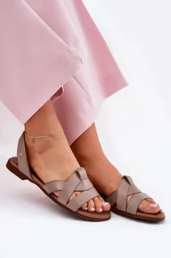 Zazoo 40185 Wygodne Skórzane Wsuwane Sandały Ciemnobeżowe