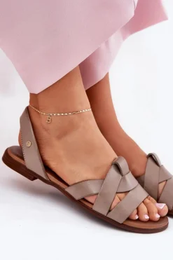 Zazoo 40185 Wygodne Skórzane Wsuwane Sandały Ciemnobeżowe