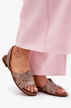 Zazoo 40185 Wygodne Skórzane Wsuwane Sandały Ciemnobeżowe