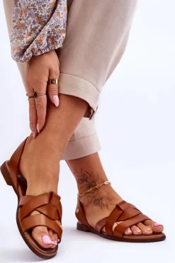 Zazoo 40185 Wygodne Skórzane Wsuwane Sandały Brązowe