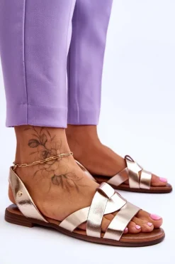 Zazoo 40185 Wygodne Skórzane Wsuwane Sandały Złote