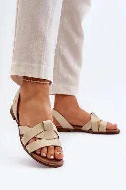 Zazoo 40185 Wygodne Skórzane Wsuwane Sandały Beżowe